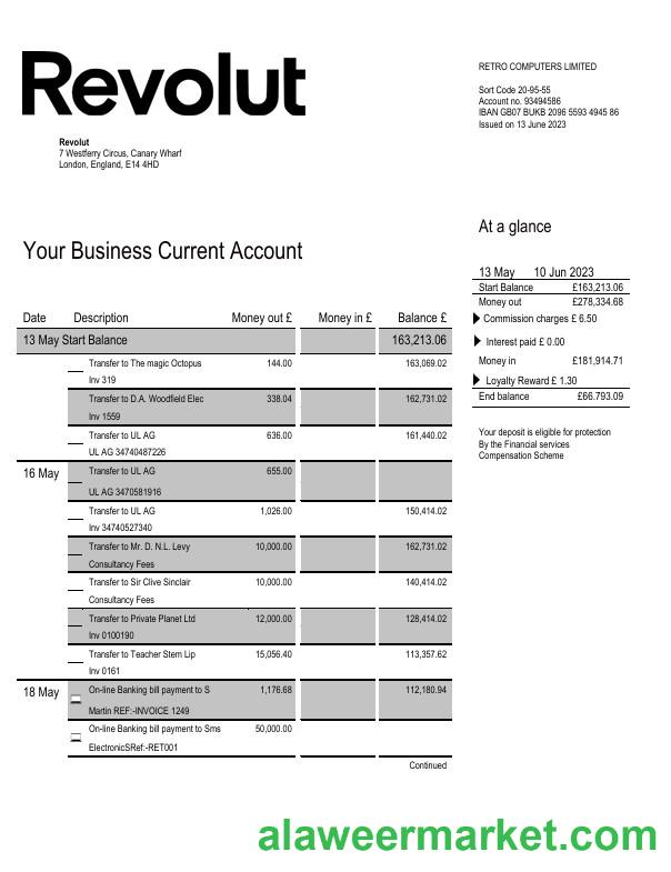 Revolut Bank firm account statement